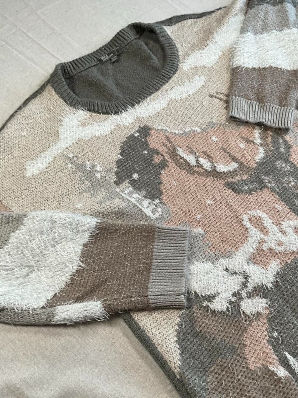 Womens 89th & Madison Deer Woodland Landscape Olive Scenic Knit Sweater (XLarge)
